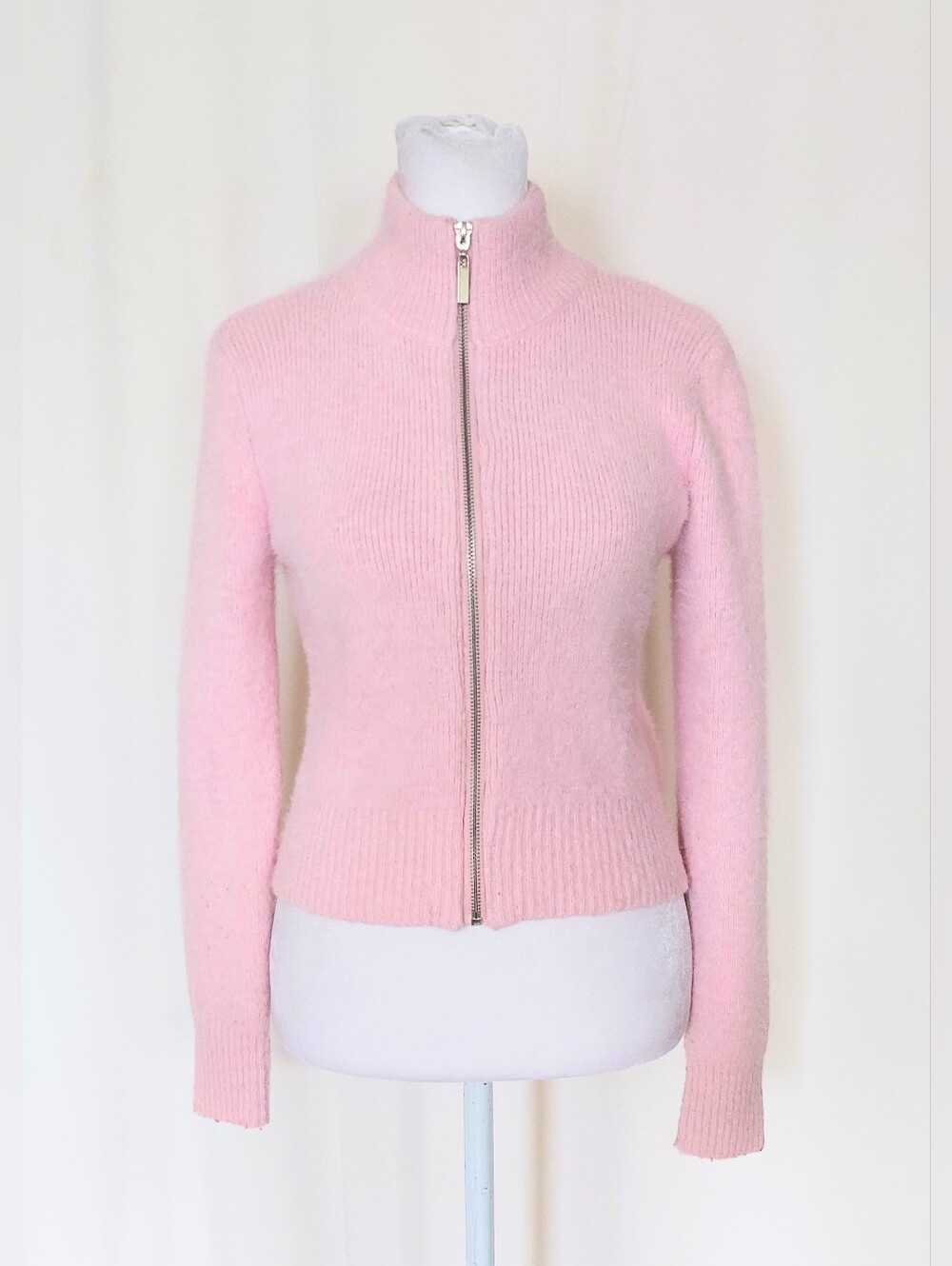Sincerely Jules Full Zip Fuzzy Cardigan Sweater Pink Size XS